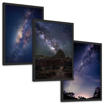 Zestaw obrazy w ramie, plakaty - gwiazdy, noc, galaktyka - rama czarna