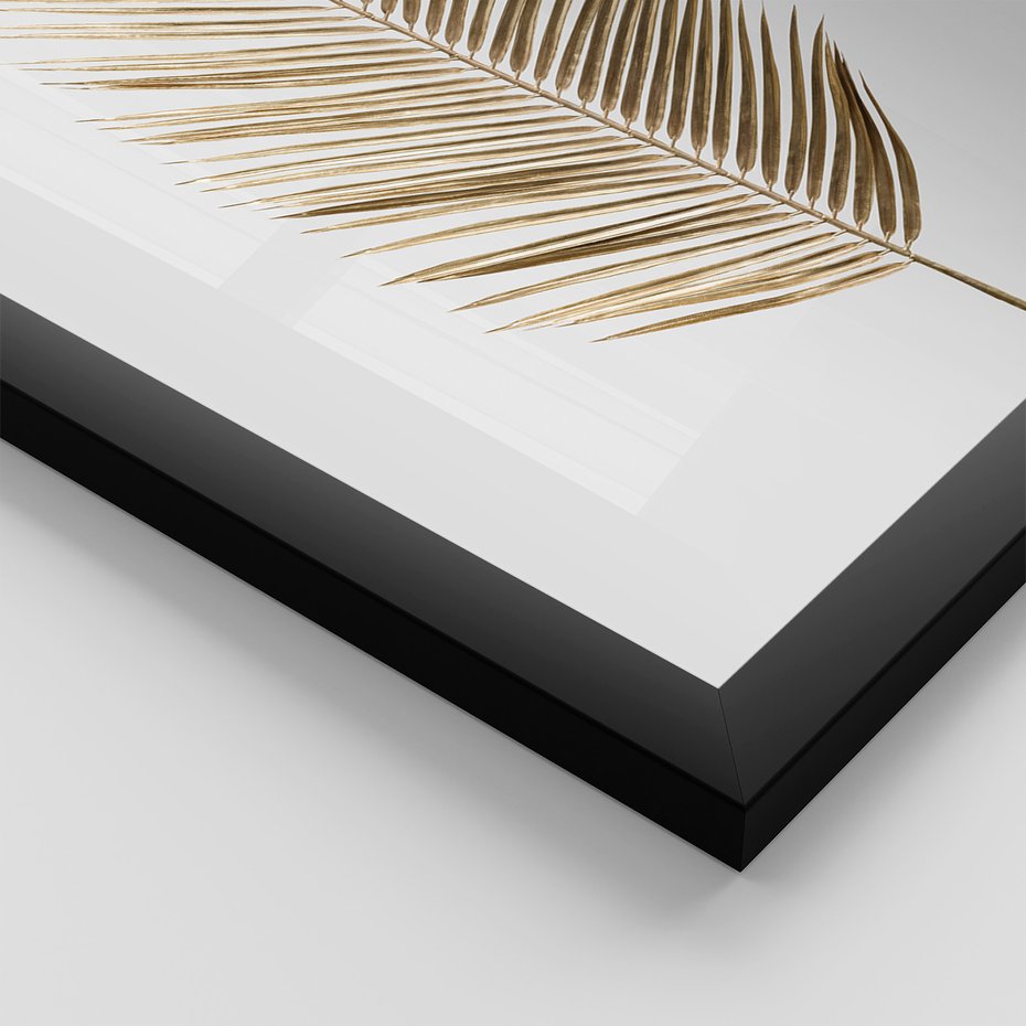 Zestaw obrazy w ramie, plakaty - liście, złoty, dekoracja - rama czarna