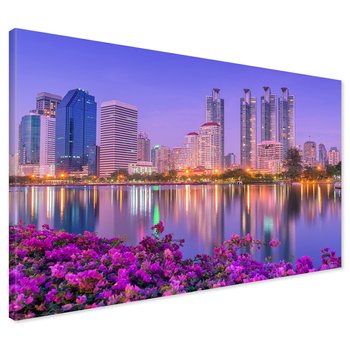 Obraz na płótnie - miasto, kwiaty, odbicie