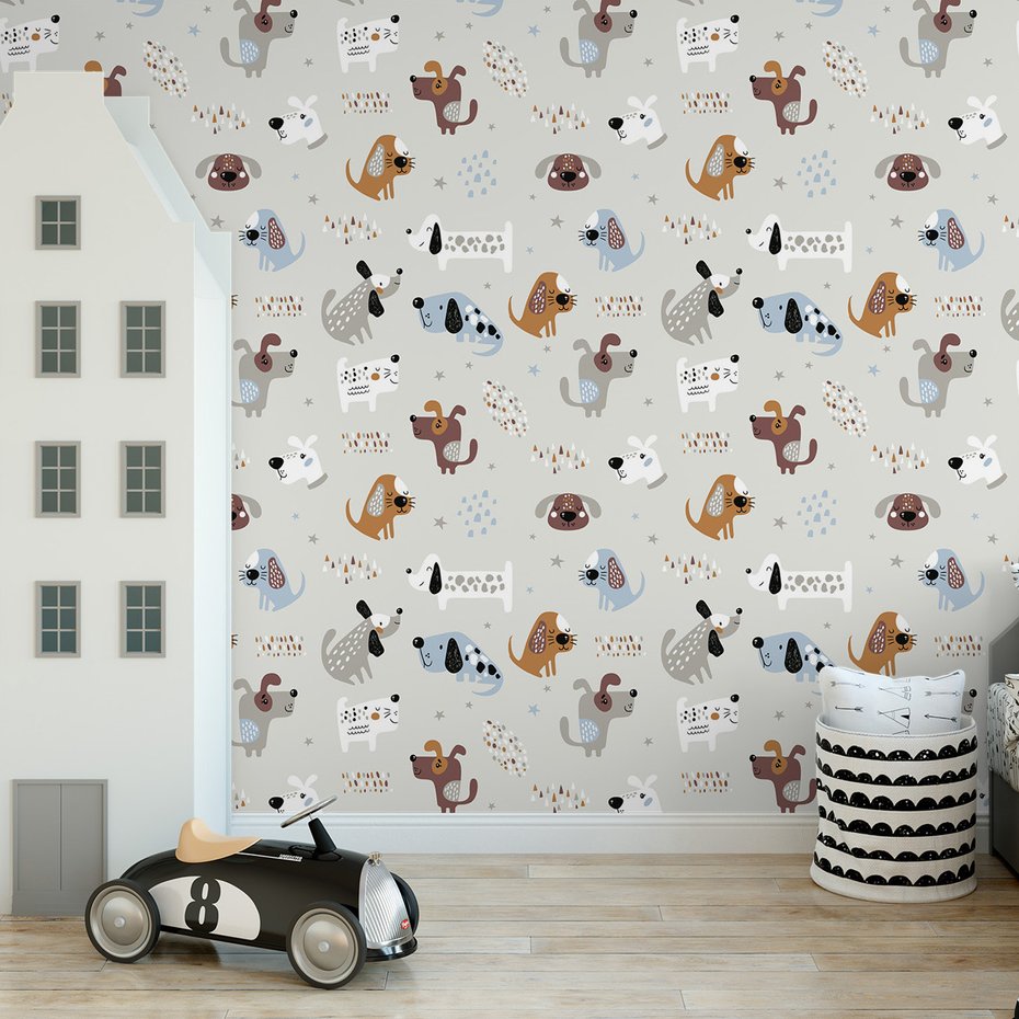 Tapeta - dziecięca, pies, ilustracja, gwiazda