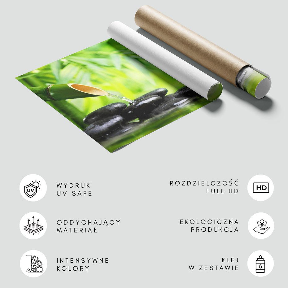 Fototapeta - bambus, kamienie, woda