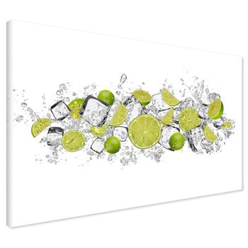 Obraz na płótnie - owoce, limonki, kostki lodu