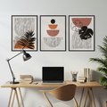 Zestaw obrazy w ramie, plakaty - abstrakcja, liście, minimalizm - rama czarna