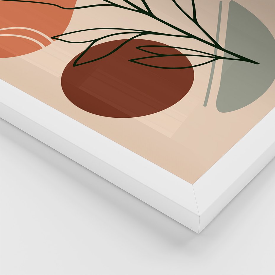 Zestaw obrazy w ramie, plakaty - abstrakcja, liście, rośliny - rama biała