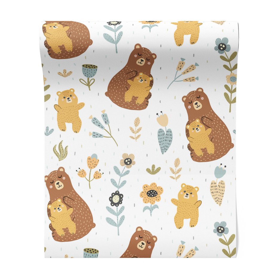 Tapeta - dziecięca, niedźwiedź, matka, kwiaty