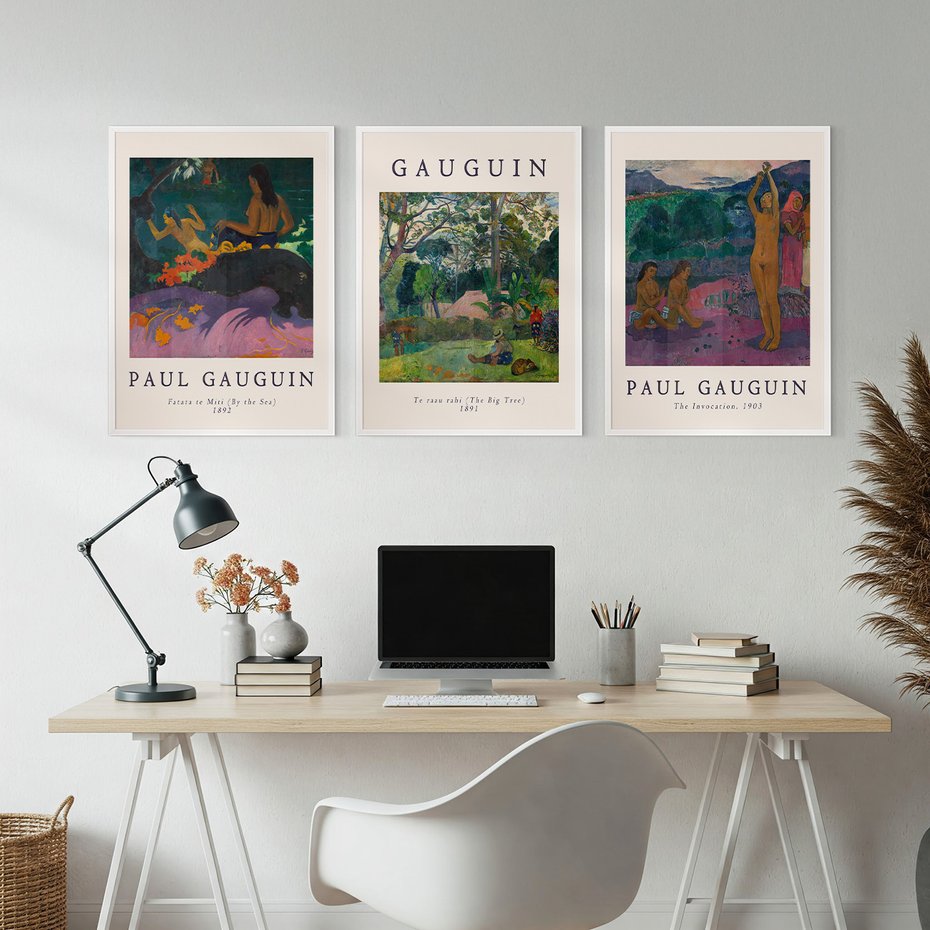 Zestaw obrazy w ramie, plakaty - Paul Gauguin,obrazy,tropyczne - rama biała