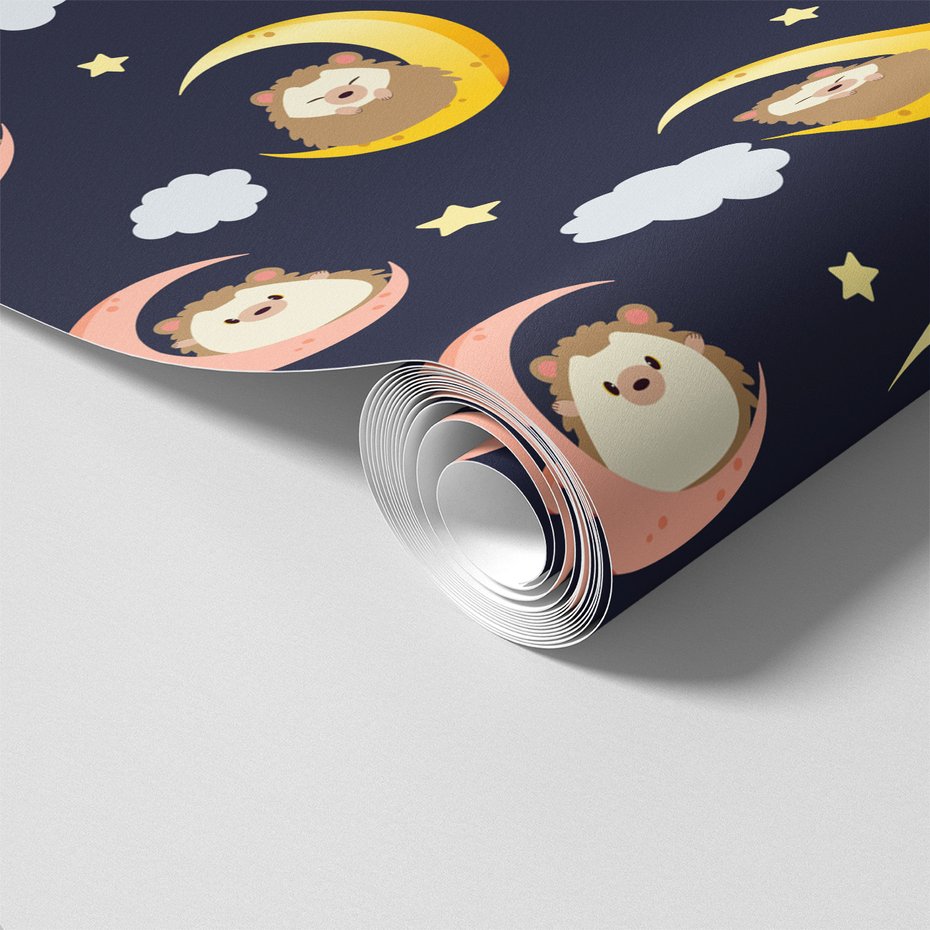 Tapeta - dziecięca, jeż, księżyc, gwiazdy