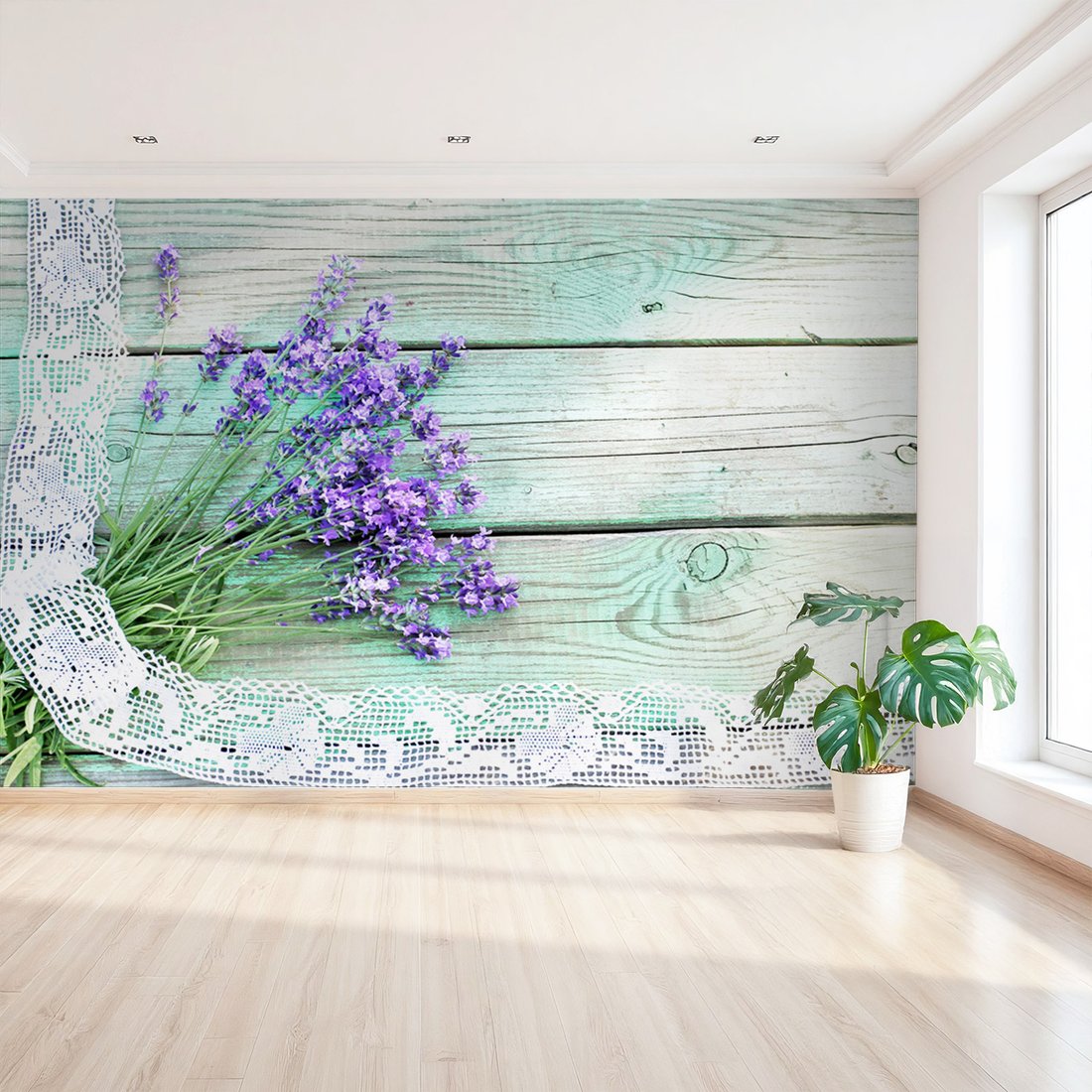 Fototapeta - lawenda, kwiaty, koronka