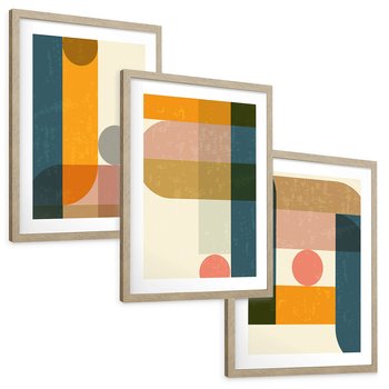 Zestaw obrazy w ramie, plakaty - geometryczne, abstrakcja, minimalizm - rama drewno