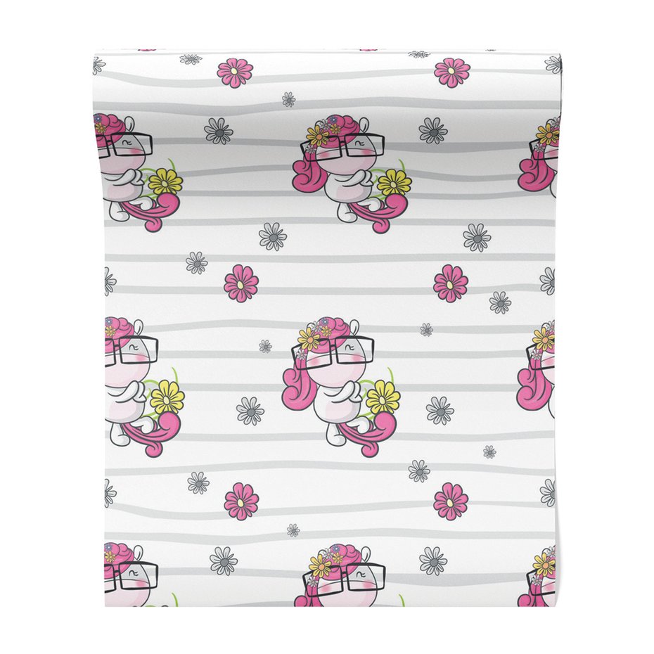 Tapeta - dziecięca, jednorożec, kwiaty,