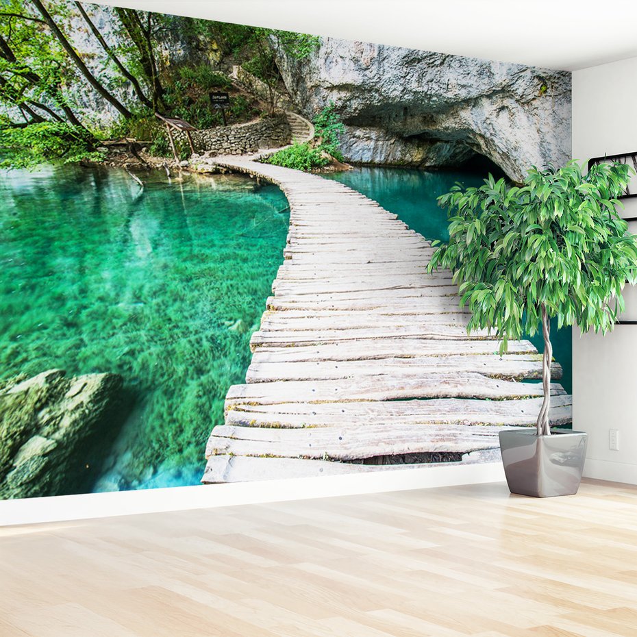 Fototapeta - jezioro, most, las