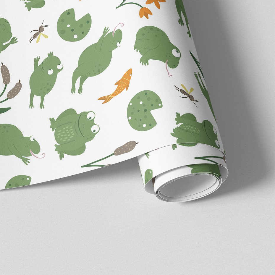 Tapeta - dziecięca, żaby, kwiaty, ryba