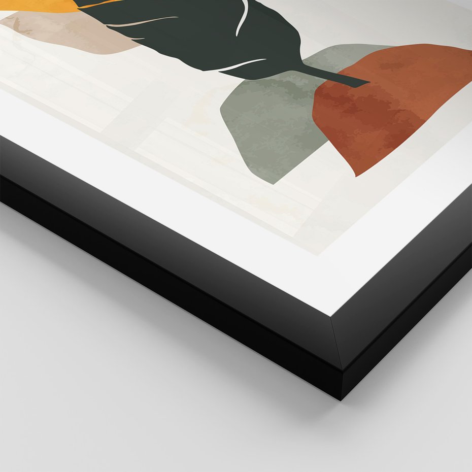 Zestaw obrazy w ramie, plakaty - liście, abstrakcja, rośliny - rama czarna