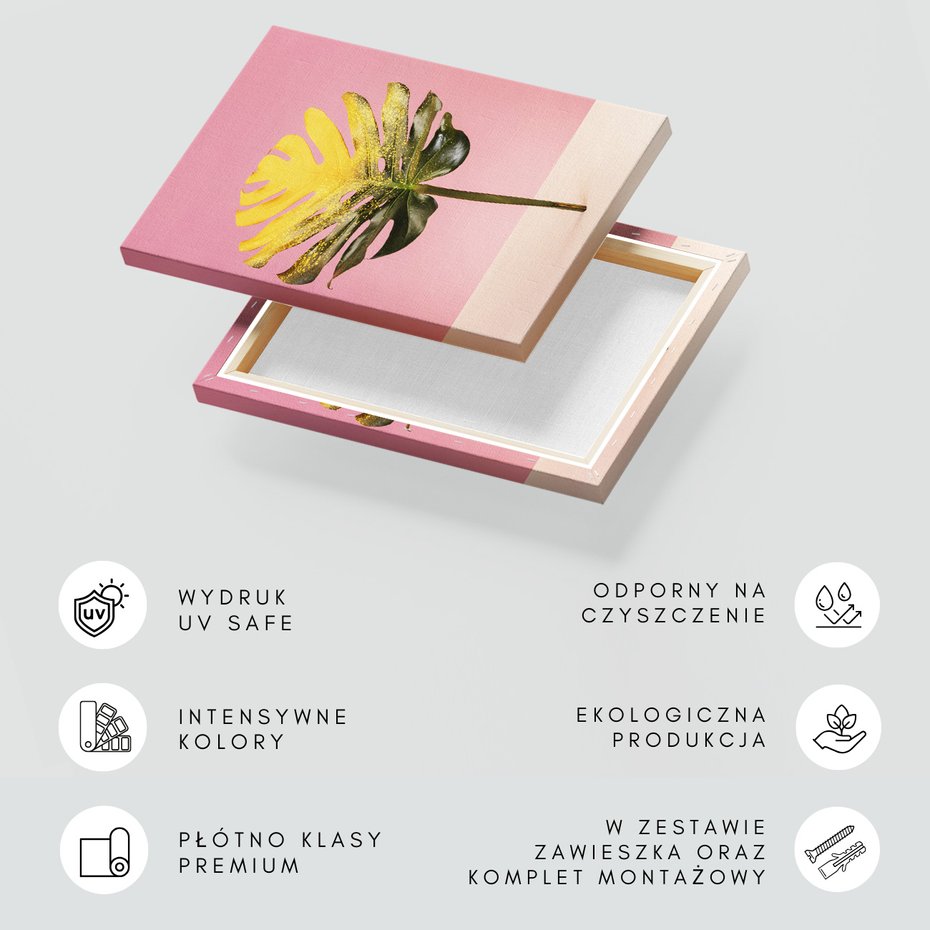 Obraz na płótnie - liść, monstera, złoto