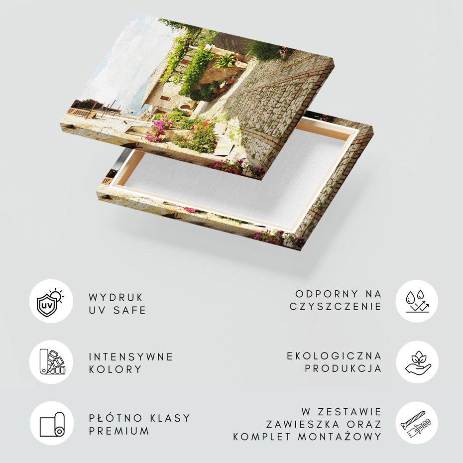 Obraz na płótnie - uliczka, kwiaty, kamienie