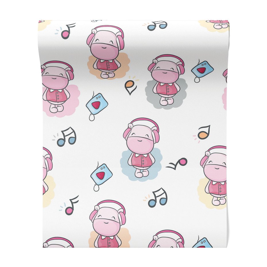 Tapeta - dziecięca, hipopotam, słuchawki, muzyka