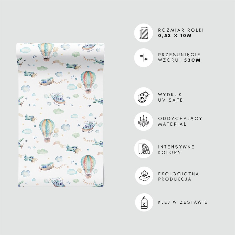 Tapeta - dziecięca, samoloty, balony