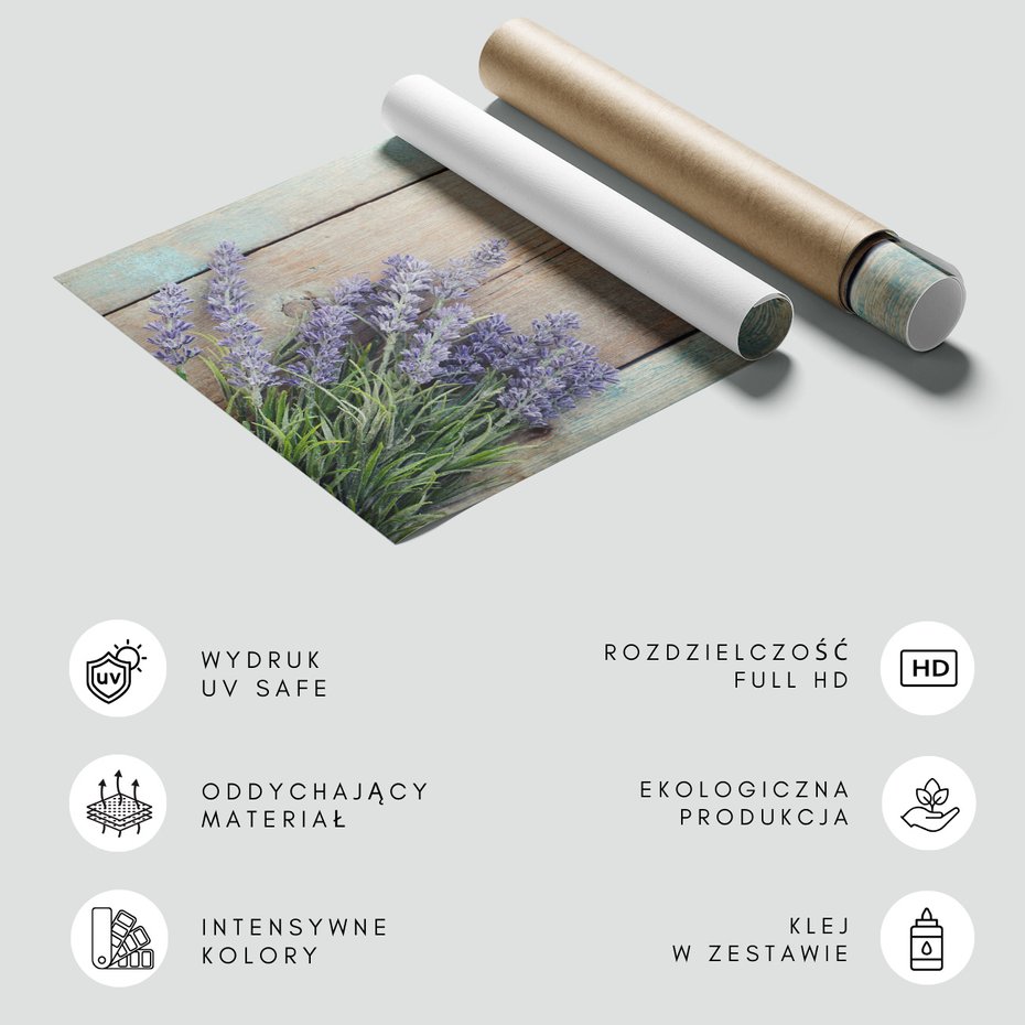 Fototapeta - lawenda, kwiaty, drewno