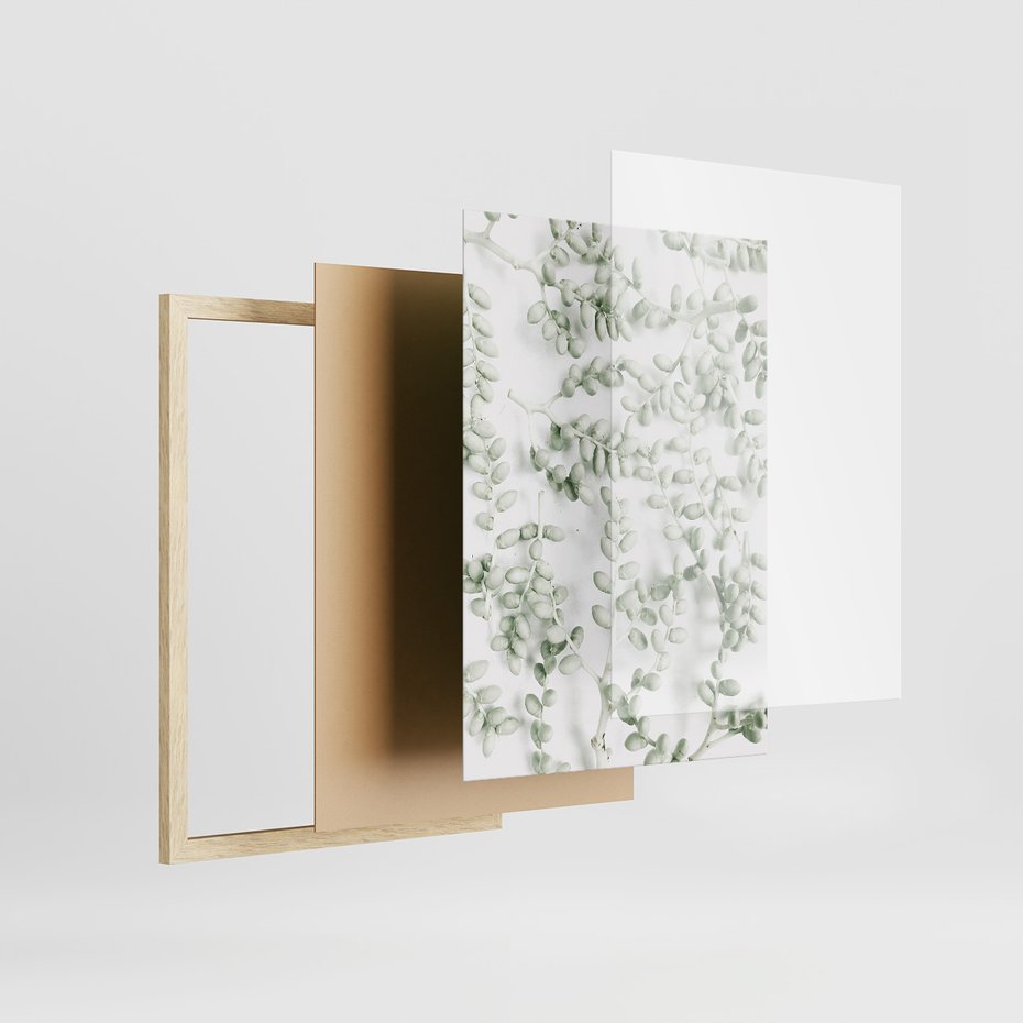 Zestaw obrazy w ramie, plakaty - liście, roślina, gałązka - rama drewno