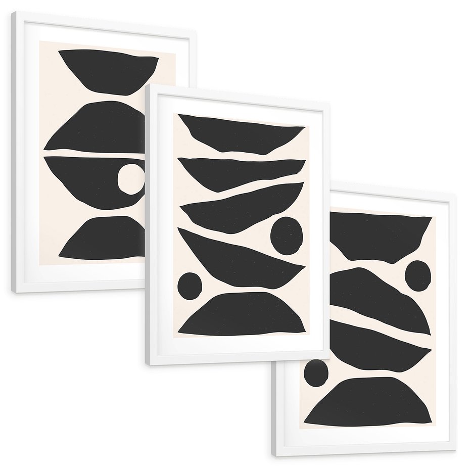 Zestaw obrazy w ramie, plakaty - abstrakcja, minimalizm, kształty - rama biała