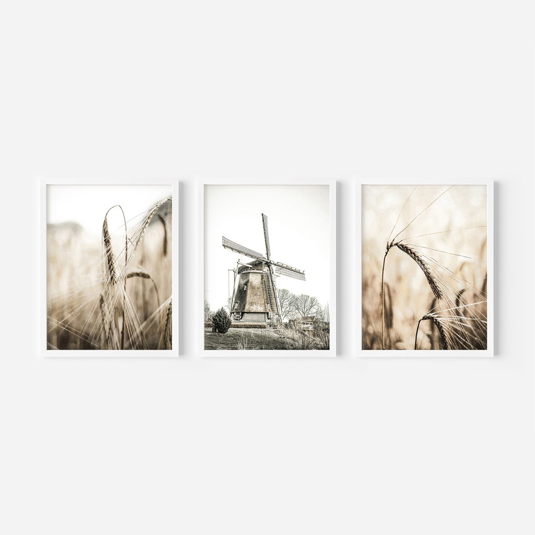 Zestaw obrazy w ramie, plakaty - pole, wieś, żniwa - rama biała