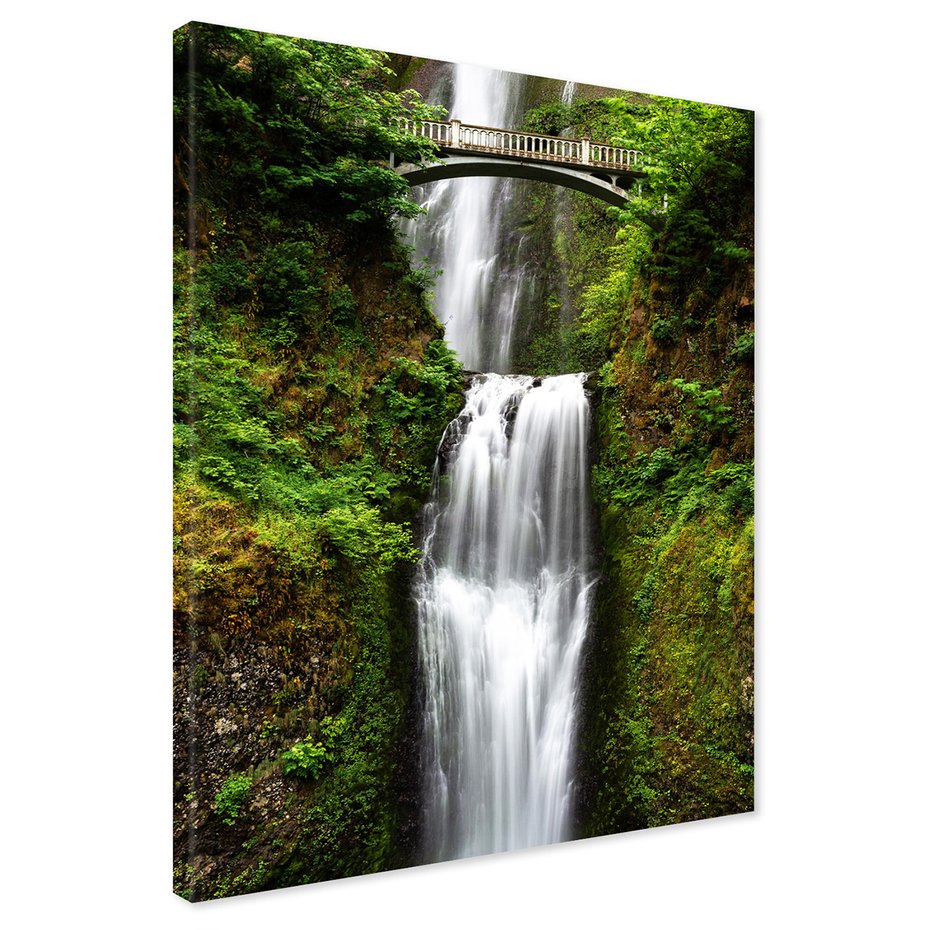 Obraz na płótnie - wodospad, most, natura