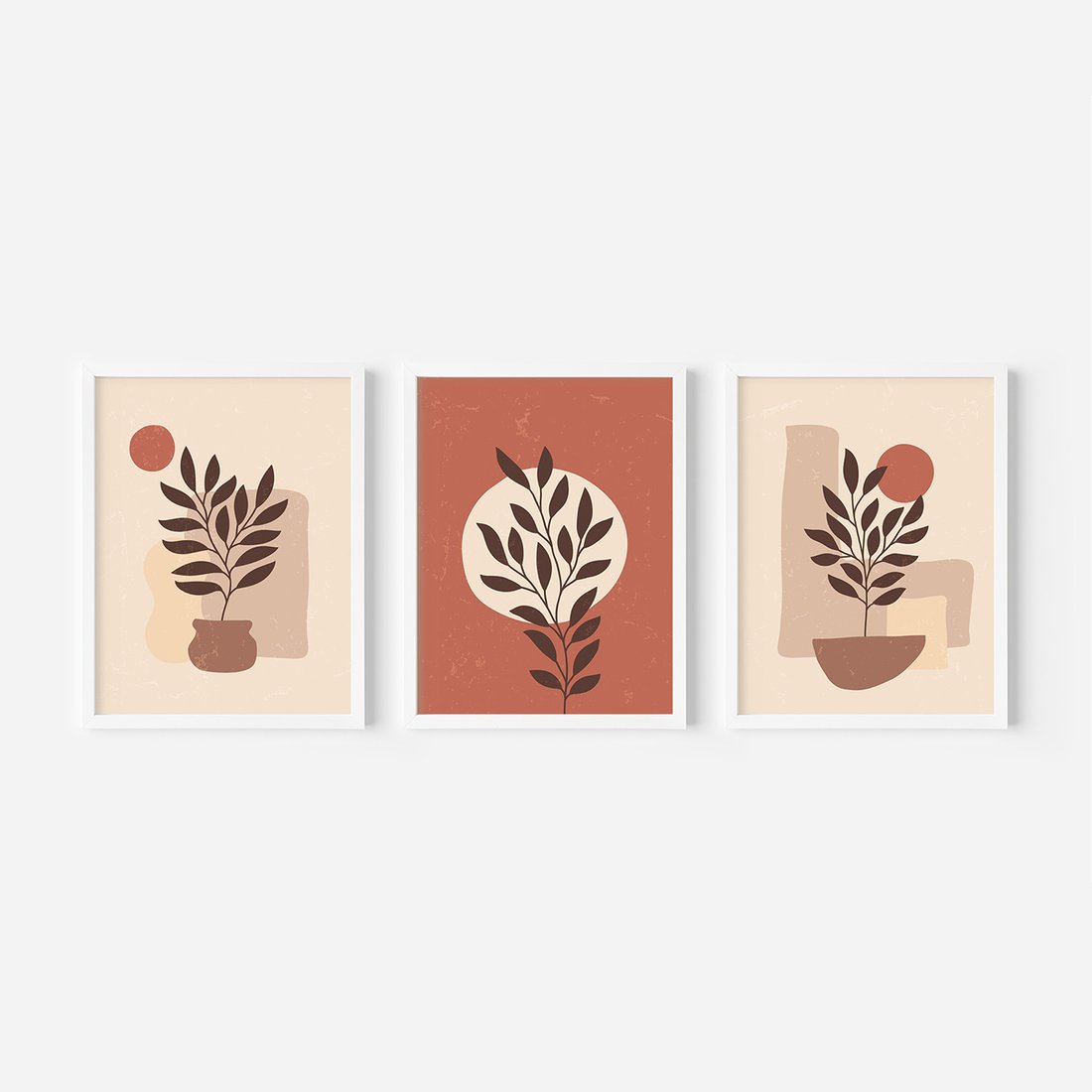 Zestaw obrazy w ramie, plakaty - liście, roślina, abstrakcja - rama biała