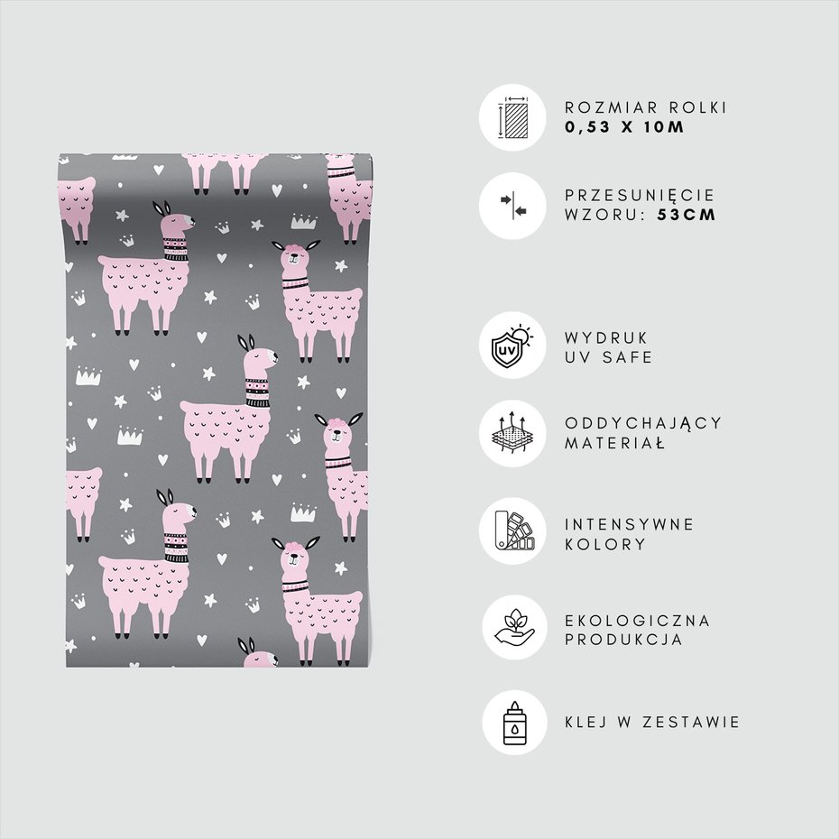 Tapeta - dziecięca, lama, korona, gwiazda