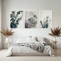 Zestaw obrazy w ramie, plakaty - eukaliptus, liście, gałązki - rama biała
