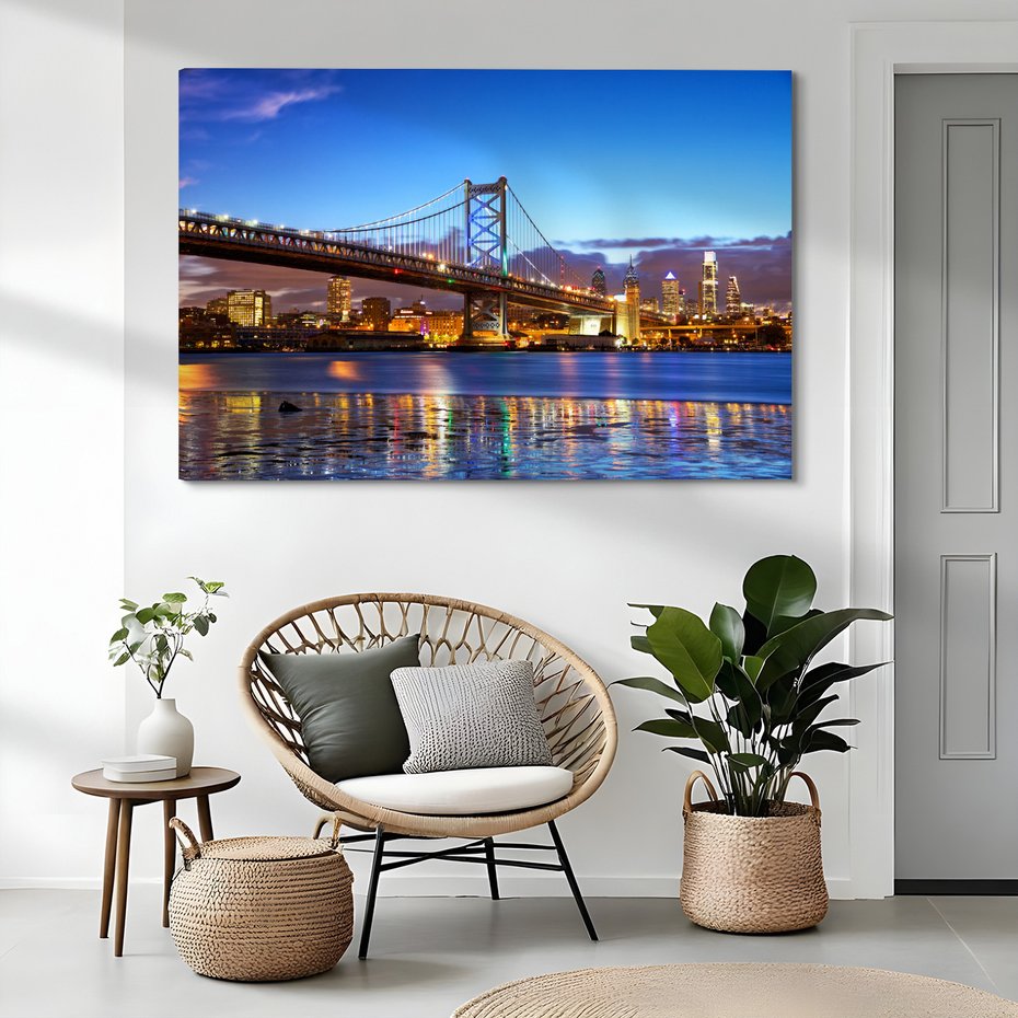 Obraz na płótnie - most, miasto, noc