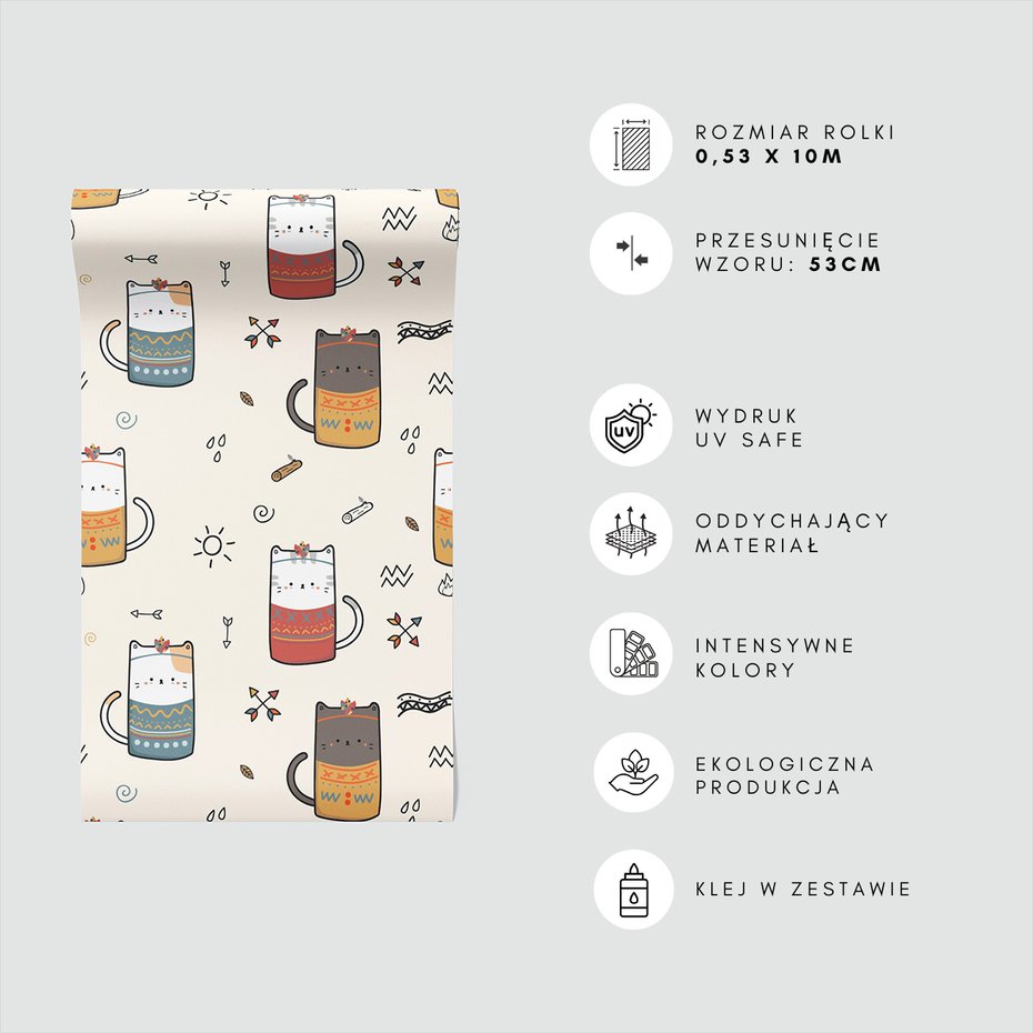 Tapeta - dziecięca, koty, wzory,