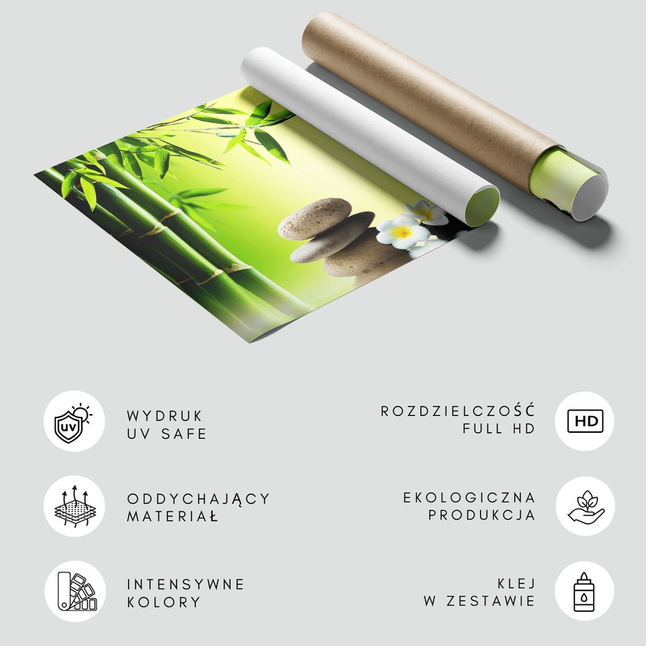 Fototapeta - bambus, kwiaty, kamienie