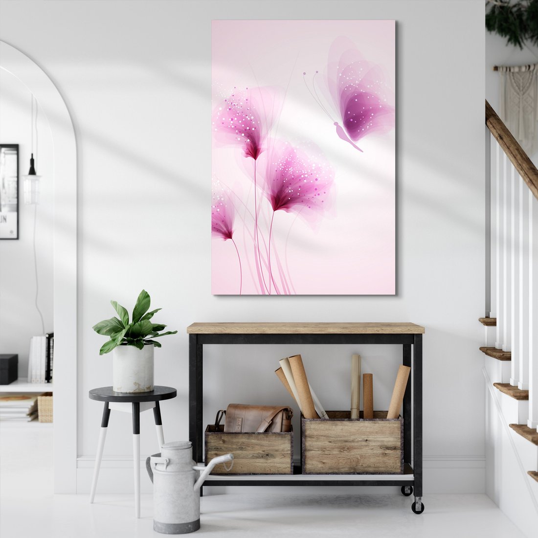 Obraz na płótnie - kwiaty, motyl, abstrakcja