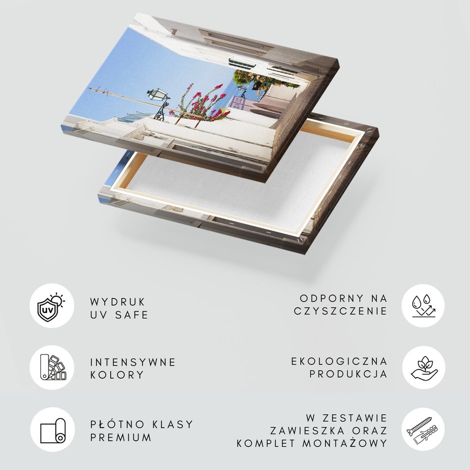 Obraz na płótnie - uliczka, kwiaty, biały