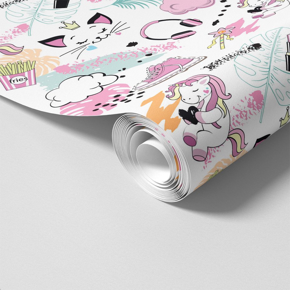 Tapeta - dziecięca, jednorożec, kot, słuchawki