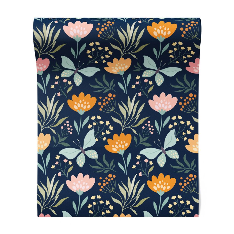 Tapeta - kwiaty, motyle, liście