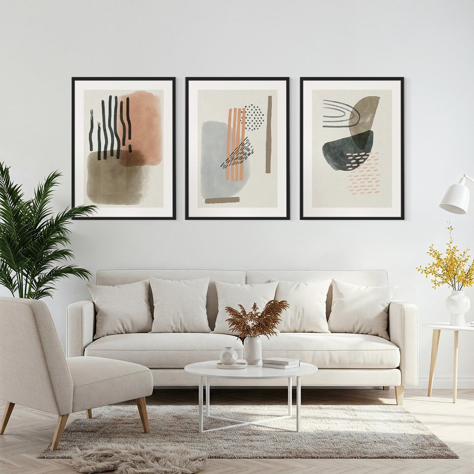 Zestaw obrazy w ramie, plakaty - abstrakcja,pastelowe,wzory - rama czarna