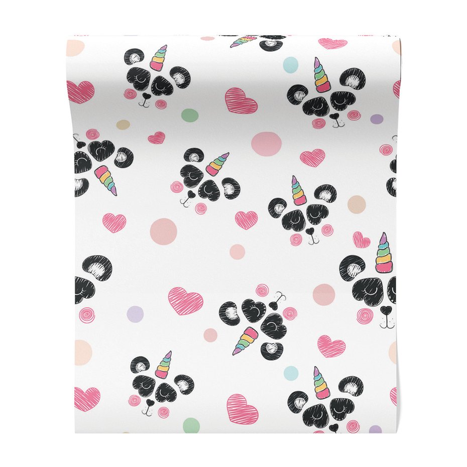 Tapeta - dziecięca, panda, jednorożec, serca