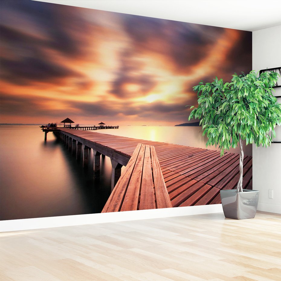 Fototapeta - morze, molo, zachód słońca