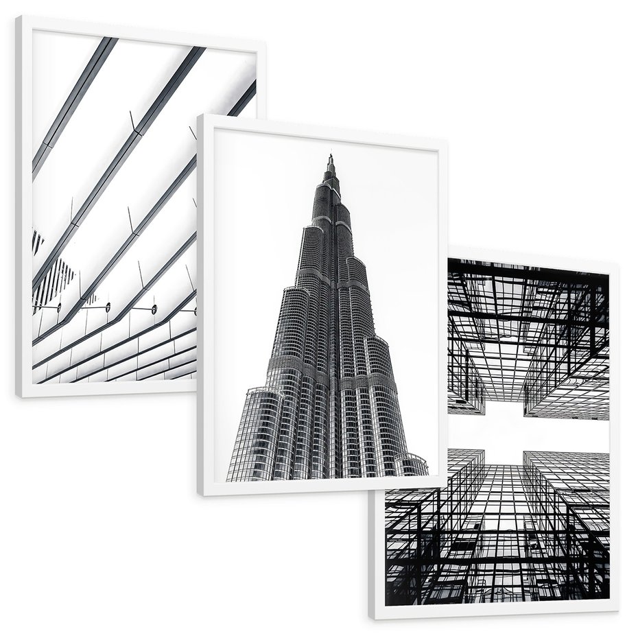 Zestaw obrazy w ramie, plakaty - architektura,budynek,struktura - rama biała