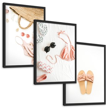 Zestaw obrazy w ramie, plakaty - moda, lato, akcesoria - rama czarna
