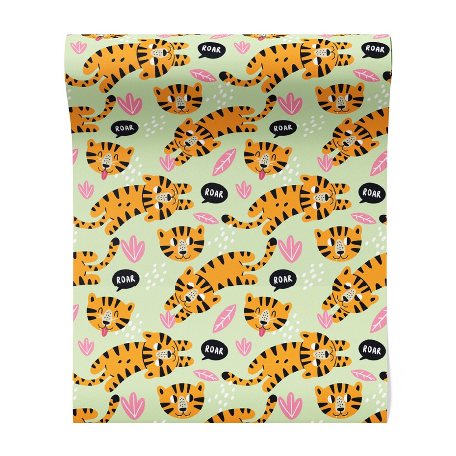 Tapeta - dziecięca, tygrysy, liście,