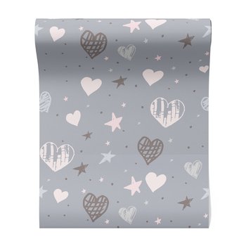 Tapeta - dziecięca, serca, gwiazdy,