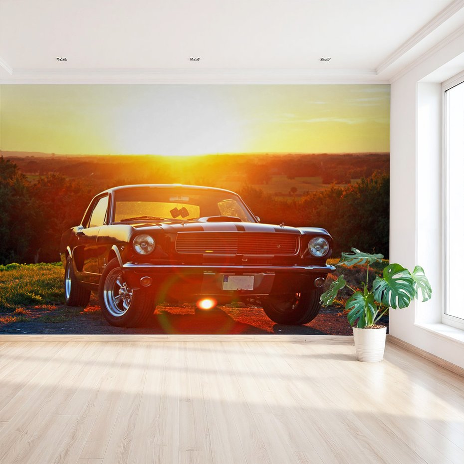 Fototapeta - Mustang, samochód, zachód słońca