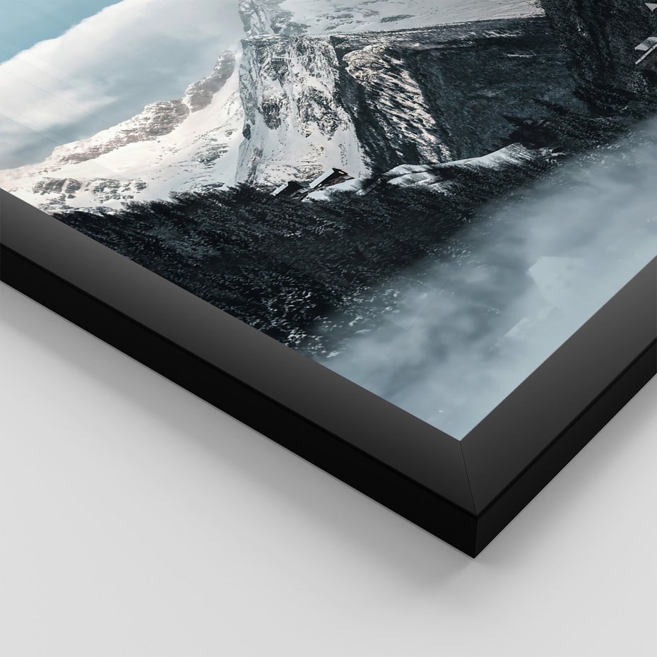 Zestaw obrazy w ramie, plakaty - zima, śnieg, góry - rama czarna