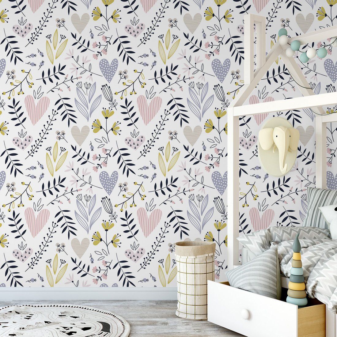 Tapeta - kwiaty, liście, serca