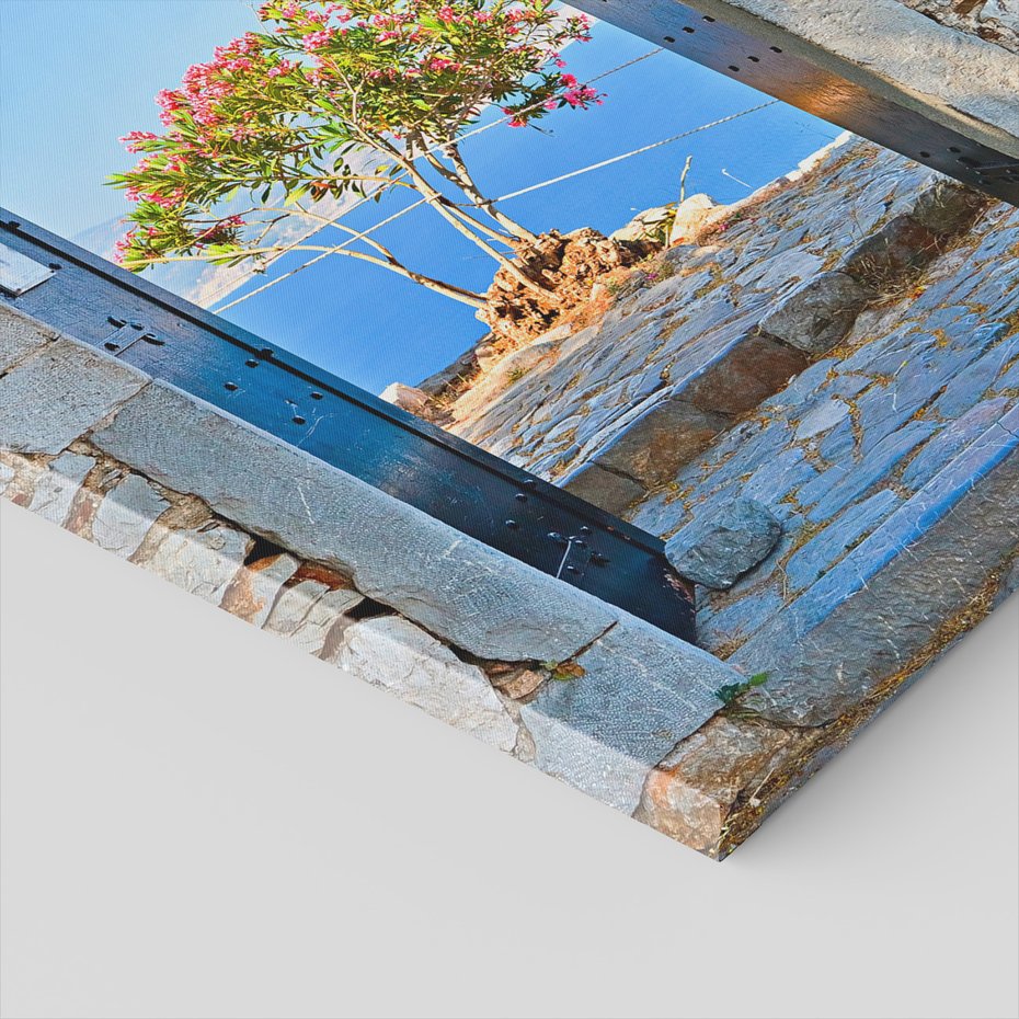 Obraz na płótnie - morze, kwiaty, błękitne niebo