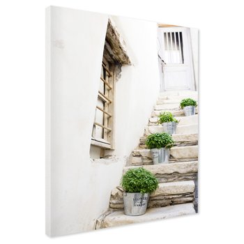 Obraz na płótnie - schody, kwiaty, doniczki