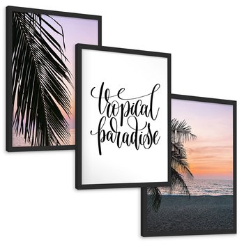 Zestaw obrazy w ramie, plakaty - palma, tropiki, morze - rama czarna