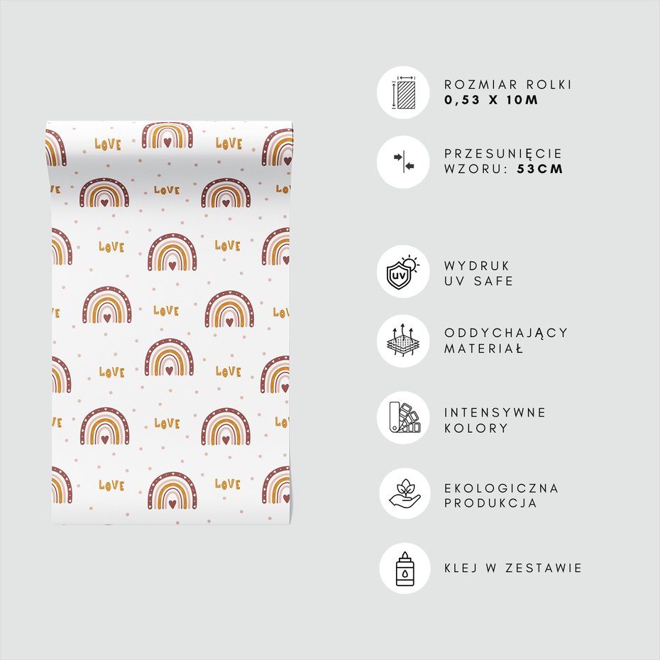 Tapeta - dziecięca, tęcza, serce,